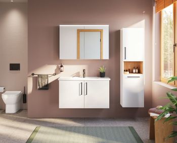 66912 Зеркало-шкаф 100 см с подсветкой и розеткой антрацит VITRA — фото 1, Зеркальные шкафы в ванную