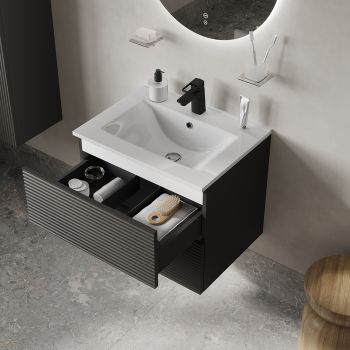 Тумба с умывальником подвесная IDDIS Bild 80 см, темно-серый (BIL80G0i95K) — фото 1, Тумбы с раковиной