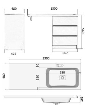 Orange Sistema ST-70TUW+RAR Тумба напольная с правой раковиной 130 см под стиральную машину, белый ST-70TUW+RAR — фото 1, Тумбы под раковину