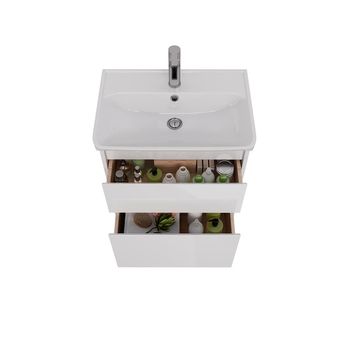 Тумба Lemark COMBI 60 см под 1 раковину, подвесная/напольная, 2 ящика, цвет корпуса, фасада: Белый г LM03C60T — фото 2, Тумбы под раковину