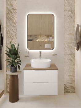 BOND Cube T99605 Тумба подвесная белая со столешницей под дерево без раковины — фото 13, Тумбы под раковину