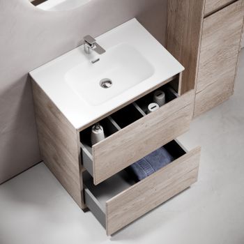 Тумба под раковину SANCOS Libra Floor напольная, 690х450х840, c двумя ящиками оснащенными доводчиками, дуб галифакс натуральный, арт. LB70FEG — фото 5, Тумбы под раковину