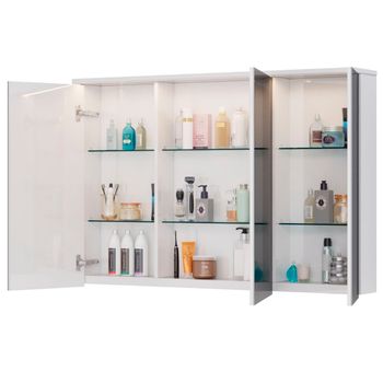 Шкаф зеркальный Lemark ZENON 120х80 см 3-х дверный, с козырьком-подсветкой, с розеткой, цвет корпуса LM120ZS-Z — фото 1, Зеркальные шкафы в ванную