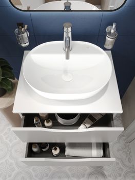 BOND Cube T55605 Тумба со столешницей подвесная белая матовая без раковины — фото 15, Тумбы под раковину