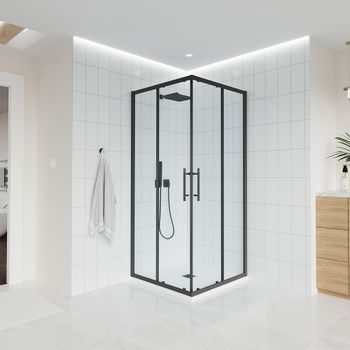 Душевой угол Veconi Evo 300 B, 1000х1000x1950, черный матовый, прозрачное стекло E3-B-100100-01-C9 — фото 1, Душевые уголки