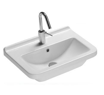 Раковина HATRIA ERIKA PRO Q YXGI01 подвесная или на тумбу с одним отверстием с переливом цвет белый — фото 1, Раковины