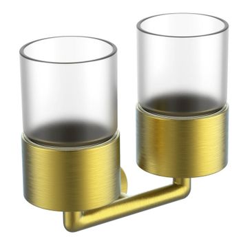 Стакан для ванной комнаты двойной Raglo R320.08.03, золотой сатин — фото 1, Стаканы для зубных щеток