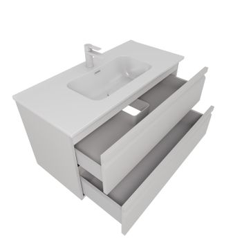 AQ77100-LG Комплект мебели: Тумба 100см ВЕГА с раковиной AQ4100-00, 2 ящика, цвет серый туман — фото 2, Комплекты мебели для ванной