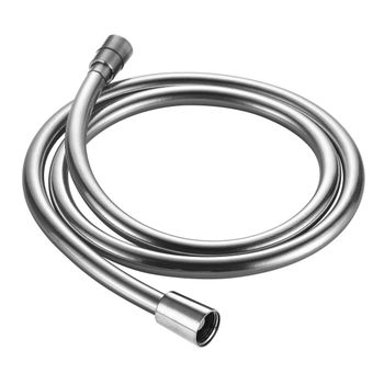 AQM1501CR Шланг душевой, ПВХ, 1000 мм, с латунными коническими гайками и защитой от перекручивания, хром — фото 1, Душевые шланги