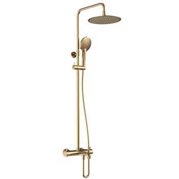 AQM8008BG Душ. сист. с терм. и изливом, Ø250, лейка 3 реж, высота 1100-1500мм, Brushed gold — фото 1, Душевые системы