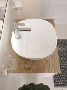 BOND Cube T99605 Тумба подвесная белая со столешницей под дерево без раковины — фото 15, Тумбы под раковину