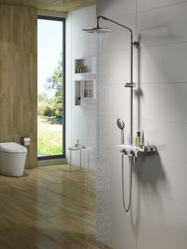 Tropic Смеситель для ванны-душа, пов.аэратор верх.лейка'Троп.дождь',Терм, хром/белый, LM, LM7008C — фото 1, Лейки для душа