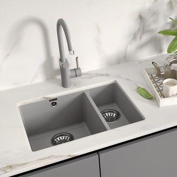 Товар: Кухонная мойка Lemark SINARA 550.2-U подстольного монтажа с доп.чашей из кварцгранита, Жасмин 9910082 - фото 2 Кухонная мойка Lemark SINARA 550.2-U подстольного монтажа с доп.чашей из кварцгранита, Жасмин 9910082 — фото 2, Кухонные мойки