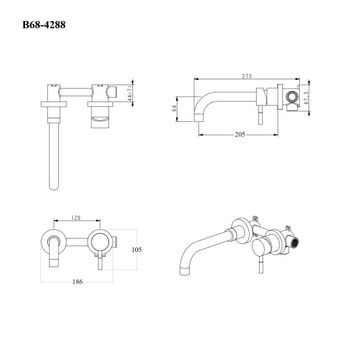 BOND Smart B68-4288 Смеситель настенный для раковины с внутренней частью, однорычажный черный матовый — фото 7, Смесители для раковины