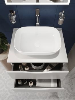 BOND Cube T55605 Тумба со столешницей подвесная белая матовая без раковины — фото 19, Тумбы под раковину