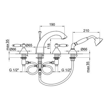 Смеситель на борт ванны Webert Dorian DO730101065, бронза — фото 2, Смесители на борт ванны