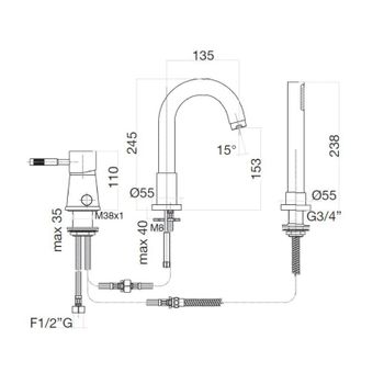 Смеситель на борт ванны Webert Rimini RI850701015, хром — фото 2, Смесители на борт ванны