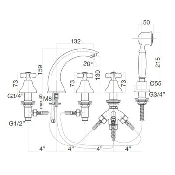 Смеситель на борт ванны Webert Armony AM730401017, хром/золото — фото 2, Смесители на борт ванны