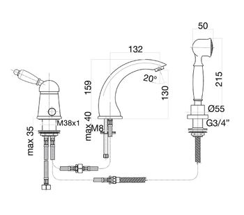 Смеситель на борт ванны Fiore IMPERIAL BLACK 89ZZ5105, бронза — фото 2, Смесители на борт ванны