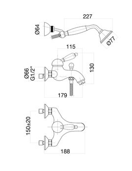 Смеситель для ванны Fiore IMPERIAL BLACK 89CO5104, хром/золото — фото 2, Смеситель для ванны