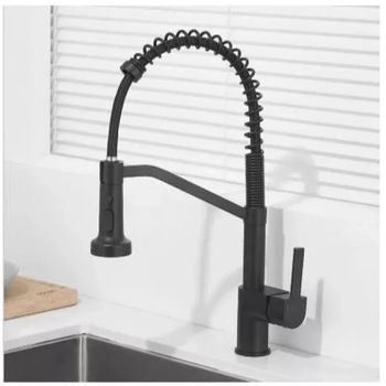 Смеситель для кухни с гибким изливом и режимом душ Haiba HB73826-7, черный — фото 4, Смесители для кухни