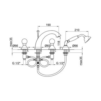 Смеситель на борт ванны Webert Karenina KA730101017, хром/золото — фото 2, Смесители на борт ванны