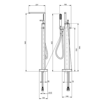 Смеситель для ванны напольный Webert Living LV851101345, никель — фото 2, Смеситель для ванны
