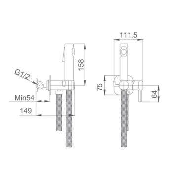Гигиенический душ со смесителем Haiba HB5518-3, оружейная сталь — фото 2, Гигиенические души