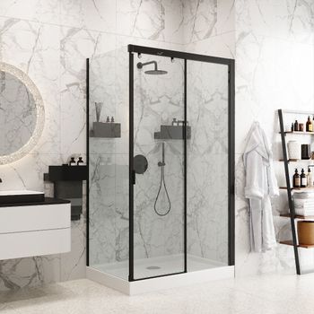 Душевой уголок Ceruttispa Marbella 120B 120x80 R 7910 профиль Черный стекло прозрачное — фото 1, Прямоугольные душевые уголки