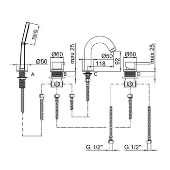 Смеситель на борт ванны Webert Elio EL850701345, никель — фото 2, Смесители на борт ванны
