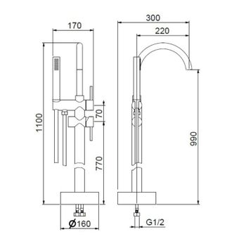 Смеситель для ванны напольный Webert Rimini RI851101740, белый — фото 2, Смеситель для ванны