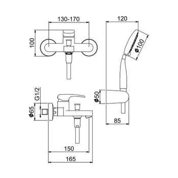 Смеситель для ванны Webert Kimono KI850101015, хром — фото 2, Смеситель для ванны