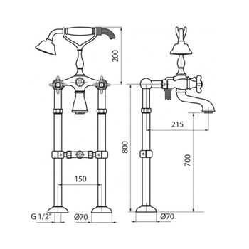Смеситель для ванны напольный Webert Ottocento OT720801010, золото — фото 2, Смеситель для ванны