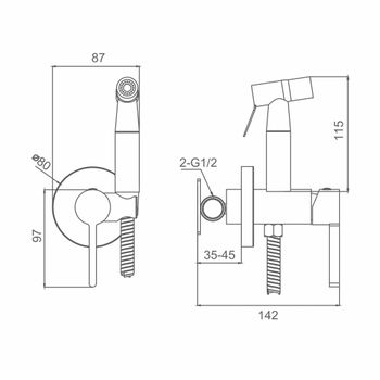 Гигиенический душ со смесителем Splenka S221.52.03, сатин золотой — фото 2, Гигиенические души