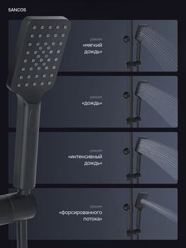 Душевая стойка SANCOS KANEDO с термостатом с верхним душем 248x248 мм ручным душем 110 мм 4 режима черный матовый SC7100MB — фото 13, Душевые стойки