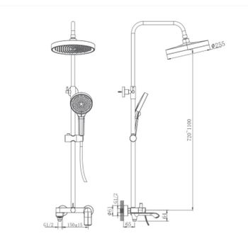 Душевая система Haiba HB24553-3, оружейная сталь — фото 2, Душевые системы