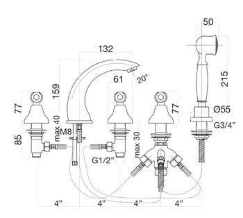 Смеситель на борт ванны Fiore COLONIALE 02OO0608, золото — фото 2, Смесители на борт ванны