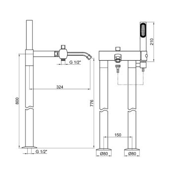 Смеситель для ванны Webert Azeta AZ850401015, хром — фото 2, Смеситель для ванны