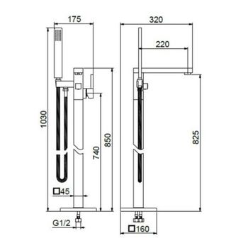 Смеситель для ванны напольный Webert Pegaso PE851101794, золото матовое — фото 2, Смеситель для ванны