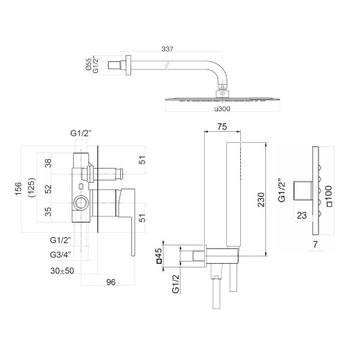 Душевая система встраиваемая Webert Pegaso PE890104560, черный — фото 2, Душевые системы