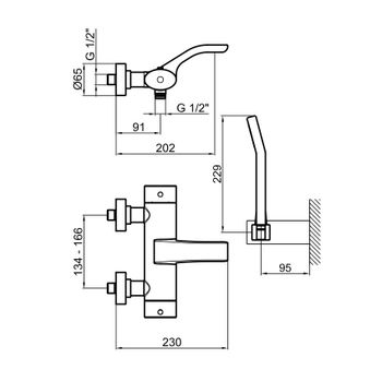 Смеситель для ванны с термостатом Webert Wolo WO980201564, черный/хром — фото 2, Смеситель для ванны