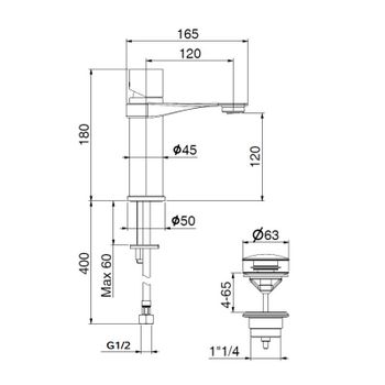 Смеситель для раковины Webert ONE-B NB830102441, черный/сталь — фото 2, Смесители для раковины