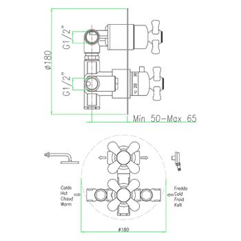 Смеситель для душа встраиваемый с термостатом Webert Armony AM970902017, хром/золото — фото 2, Смеситель для душа